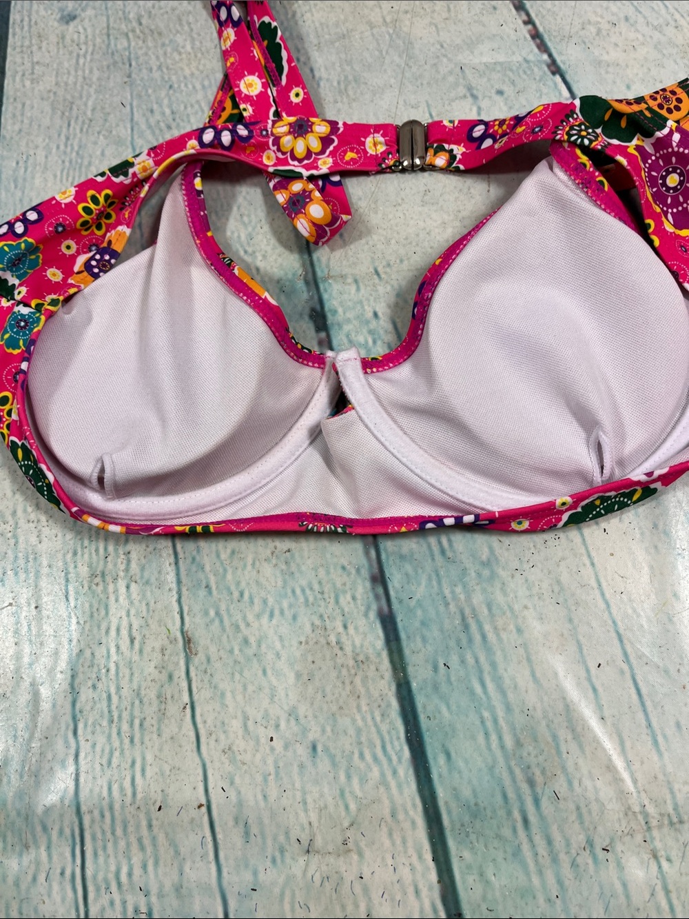 Pink Floral Bikini Set - Bright Multicolor Flower Print Size Large - Picture 4 of 5